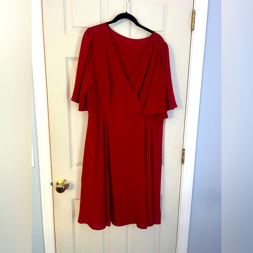 Shein Curve Red A-Line Flutter Sleeve V-Neck Dress 2XL
